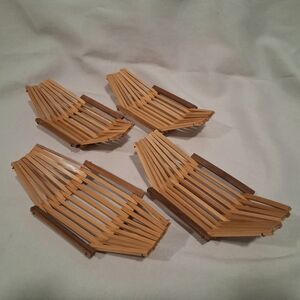 Vintage Japanese Bamboo Oshibori Trays - Sushi - Set Of Four